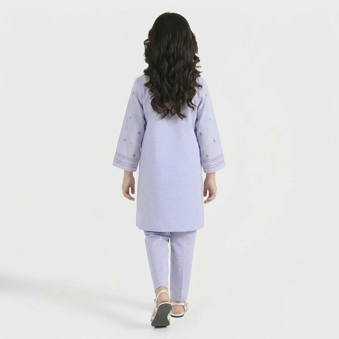 Girls Cotton Slub Embroidered Suit (Nagma) - Lilac