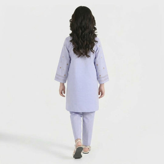 Girls Cotton Slub Embroidered Suit (Nagma) - Lilac