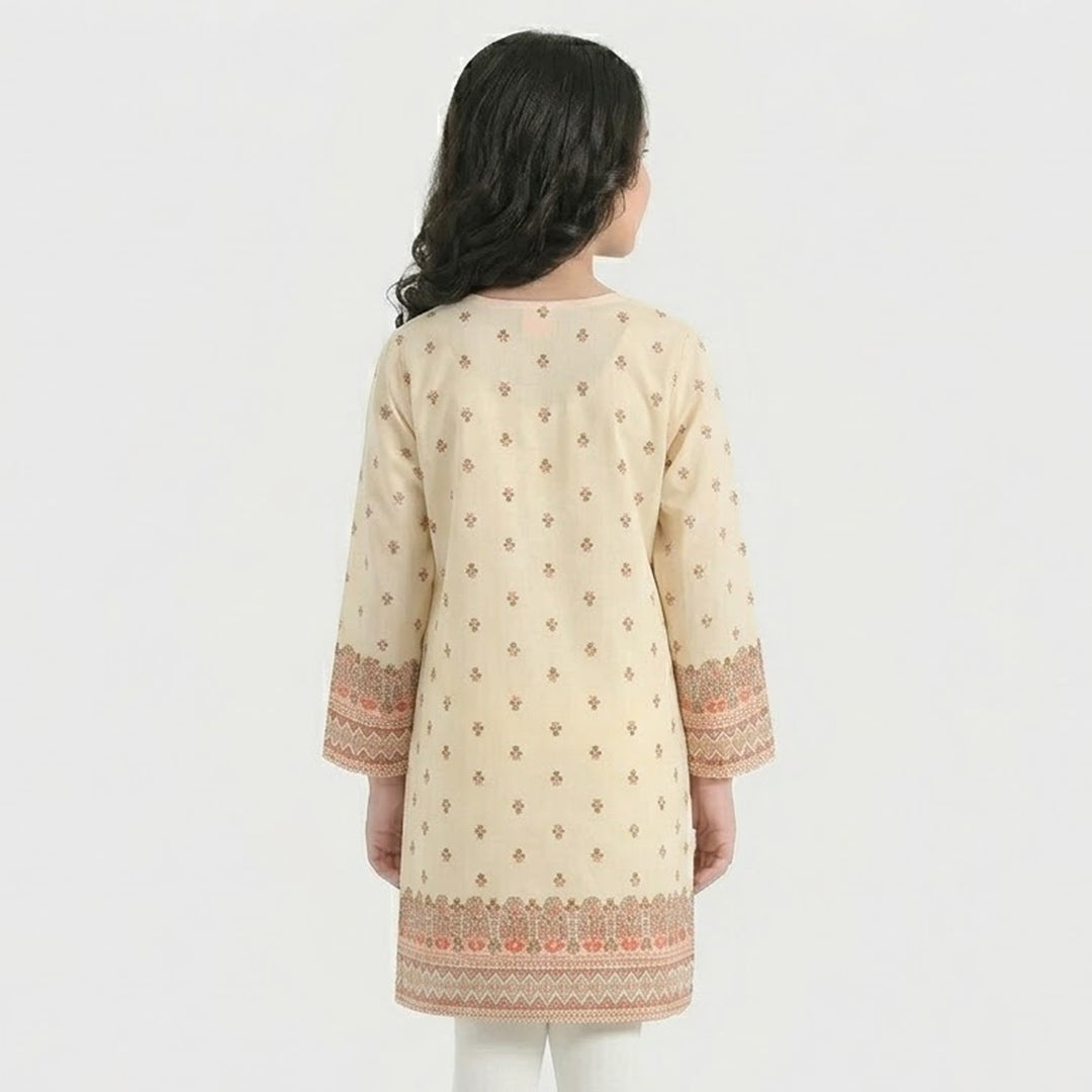 Girls Cotton Printed Kurti (Aelia) - Cream