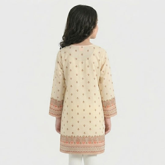 Girls Cotton Printed Kurti (Aelia) - Cream