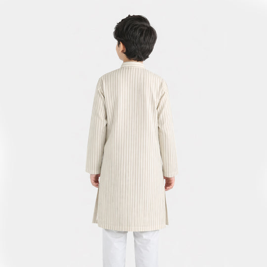 Boys Yarn Dyed Basic Kurta - White Stripe