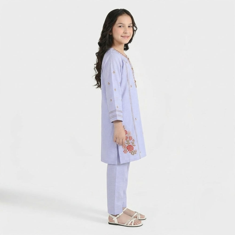 Girls Cotton Slub Embroidered Suit (Nagma) - Lilac