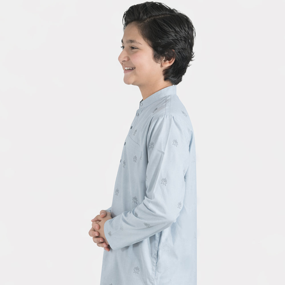 Boys Poly Viscose Embroidered Kurta (Chamak) – Sky Blue