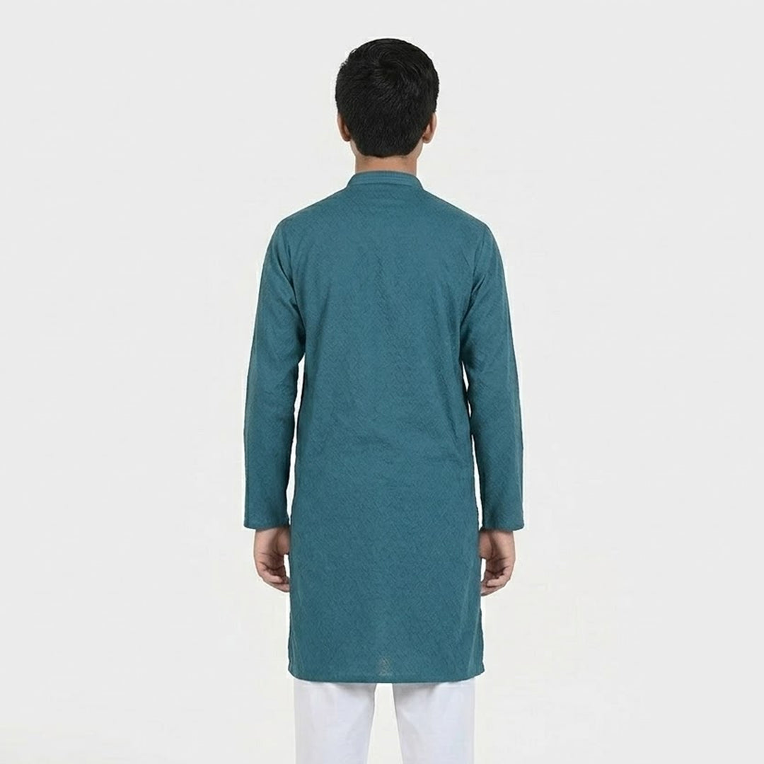 Teens Boys Cotton Jacquard Basic Kurta (Lynos) - Teal