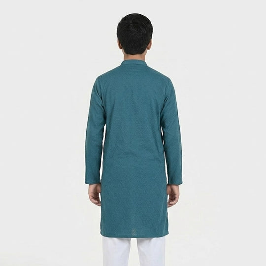 Teens Boys Cotton Jacquard Basic Kurta (Lynos) - Teal