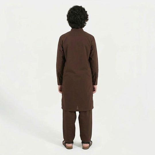 Boys Poly Viscose Kurta Pajama (Blended) - Brown