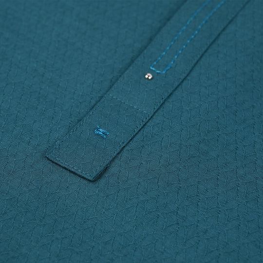 Teens Boys Cotton Jacquard Basic Kurta (Lynos) - Teal
