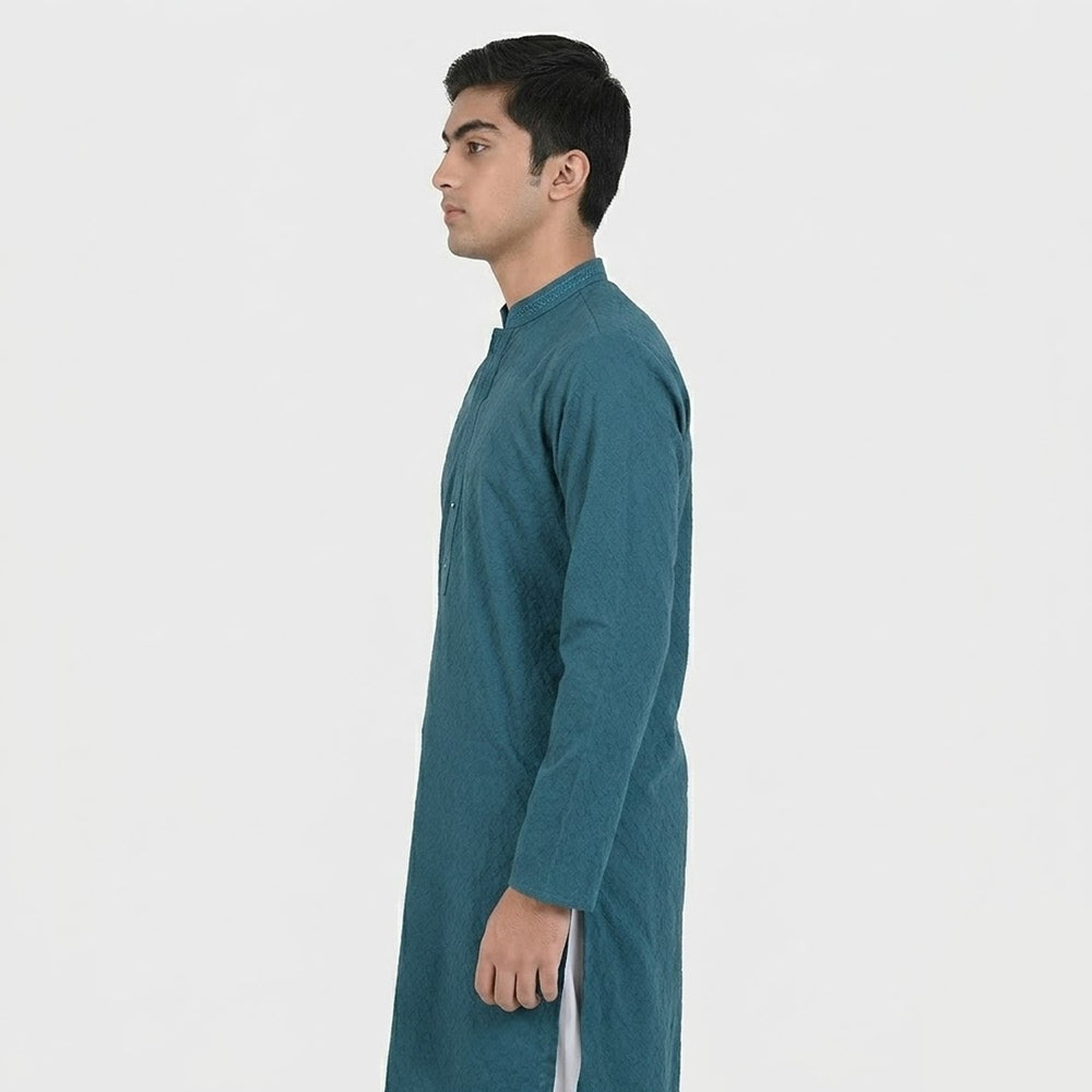 Teens Boys Cotton Jacquard Basic Kurta (Lynos) - Teal