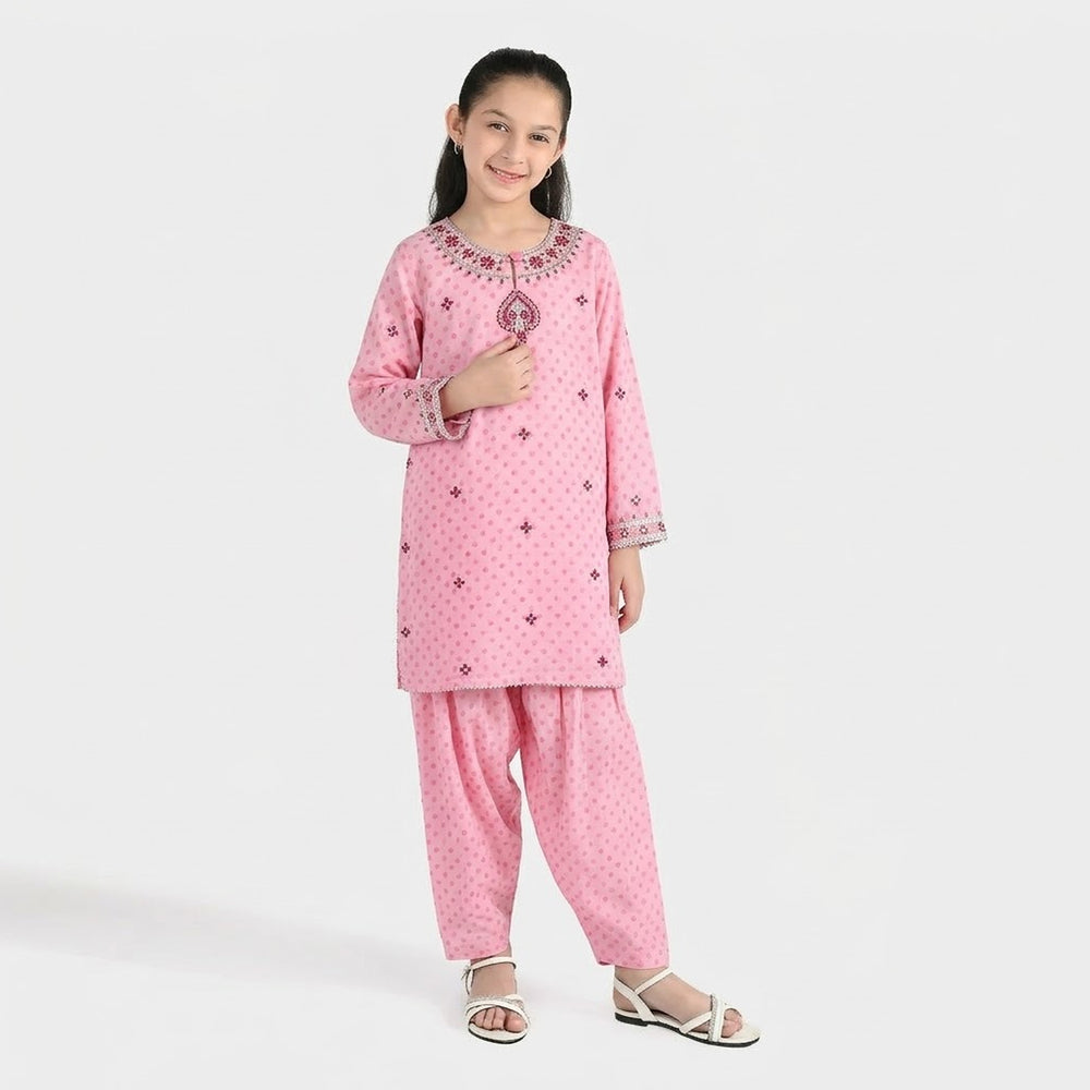 Girls Poly Lawn 2-Piece Set (Dil) - Light Pink