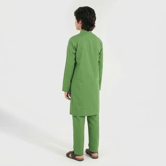 Boys Cotton Kurta Pajama Suit (Forest ELF) - Green