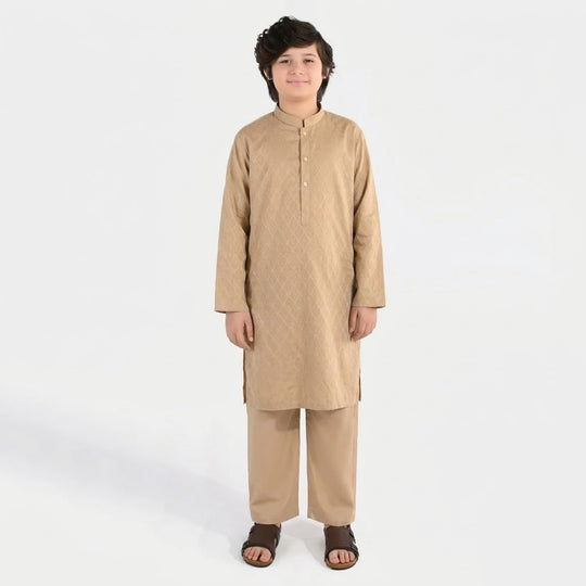 Boys Jacquard Kurta Pajama (Khas) - Beige
