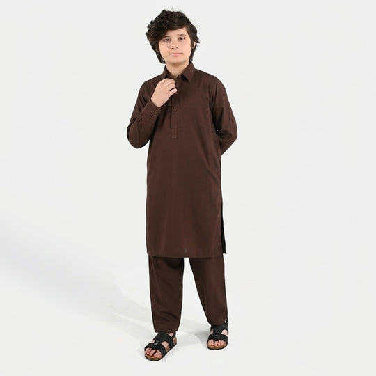 Boys Poly Viscose Kurta Pajama (Blended) - Brown