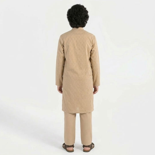 Boys Jacquard Kurta Pajama (Khas) - Beige