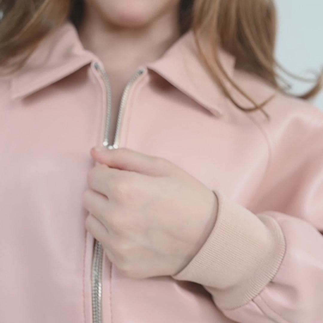 Girls PU Jacket Basic-PINK