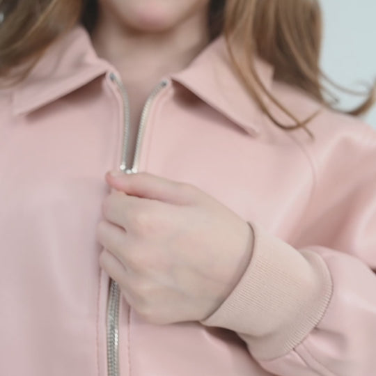 Girls PU Jacket Basic-PINK