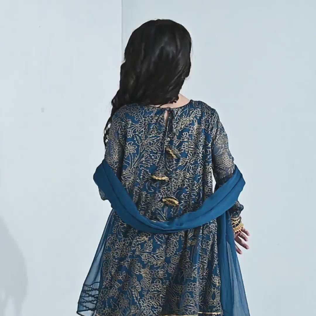 Girls Chiffon 3Pcs (Zarmeena) – Teal Green