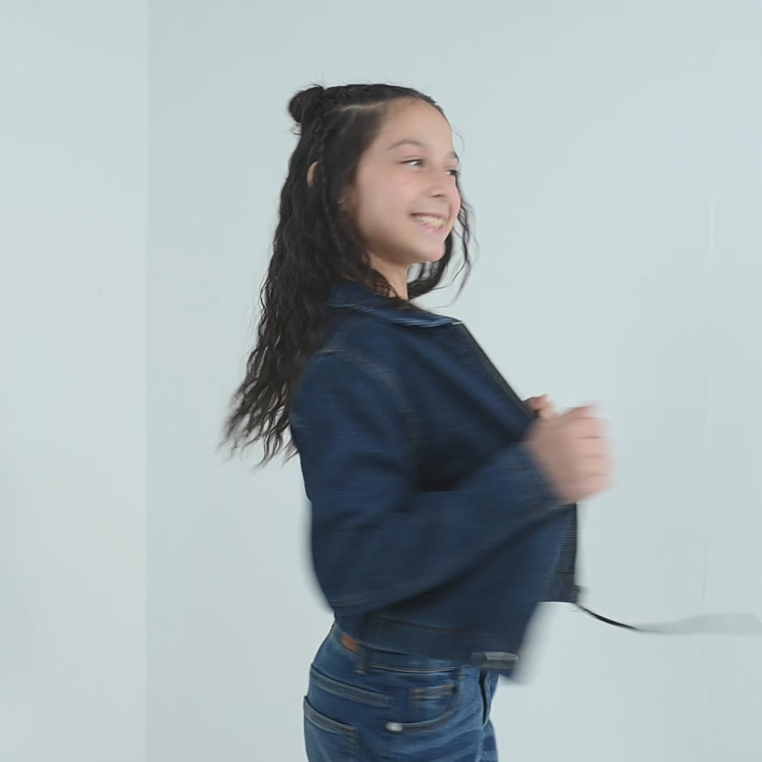 Girls Denim rigid Woven Jacket Rope- Dark Blue