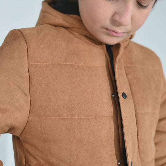 Boys Quilted Hooded Jacket Adventure-BEIGE