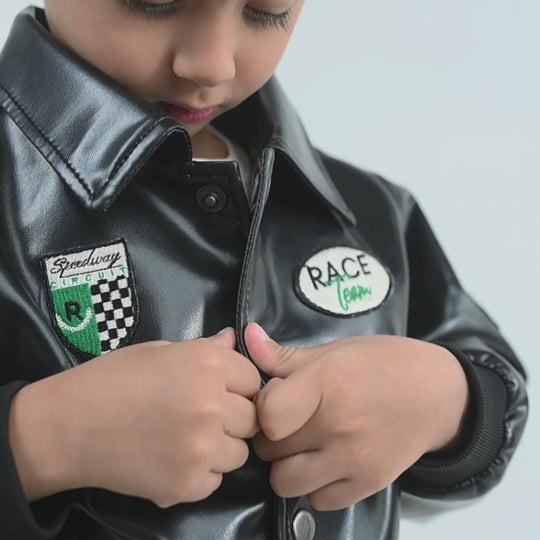 Boys PU Jacket Race Team-BLACK
