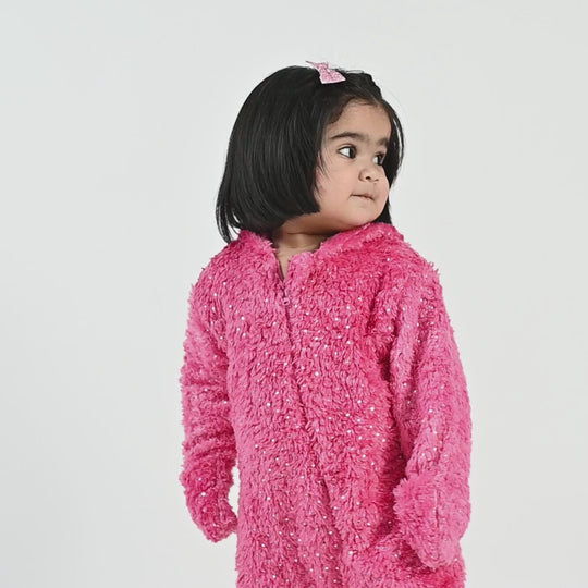 Infant Girls Fleece Romper (SPARKLE DOTS) - Pink
