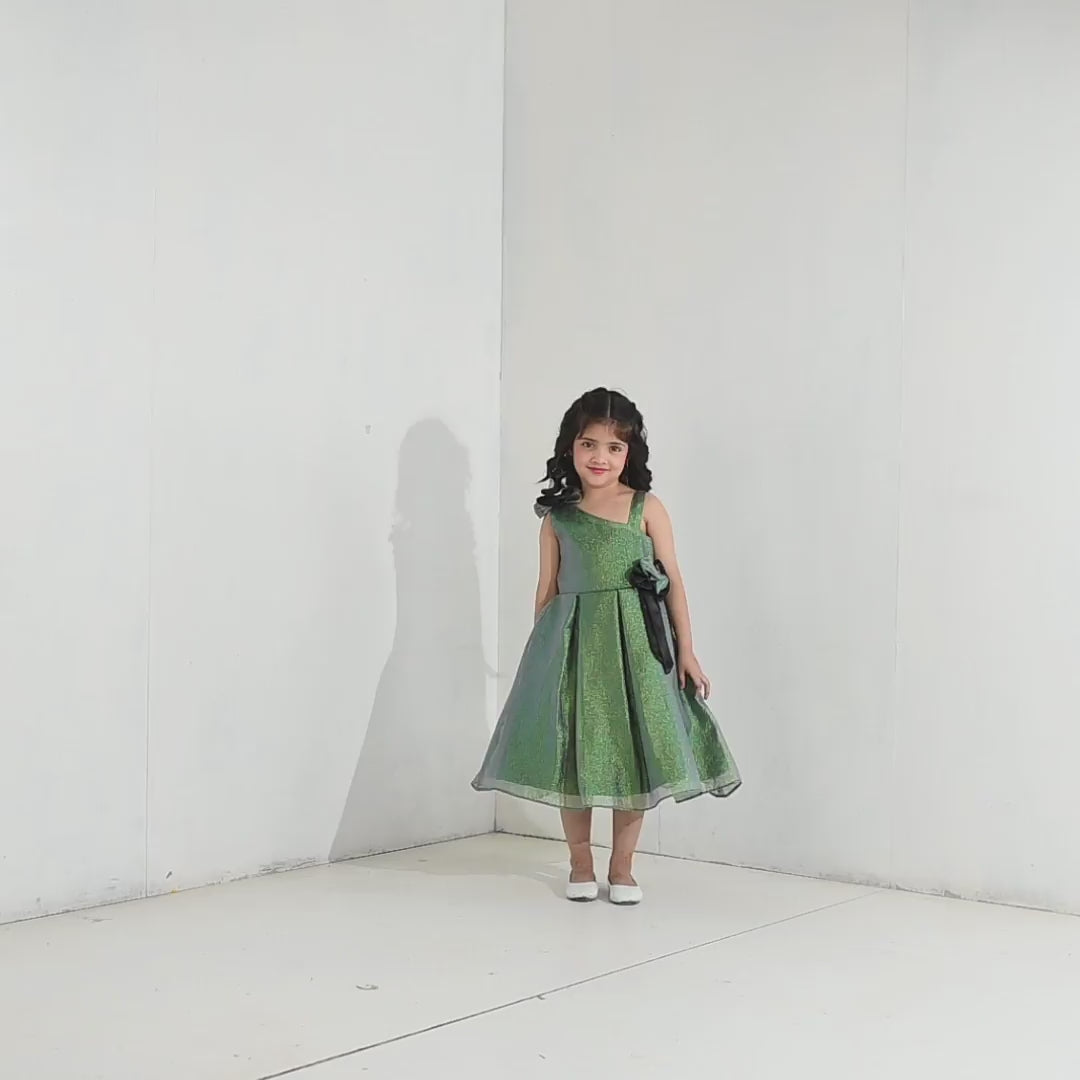 Girls Organza Fancy Frock (Bow) - Green