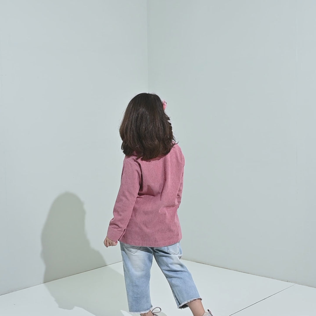 Girls Corduroy Emb Top Pearls and Diamonds-MAROON
