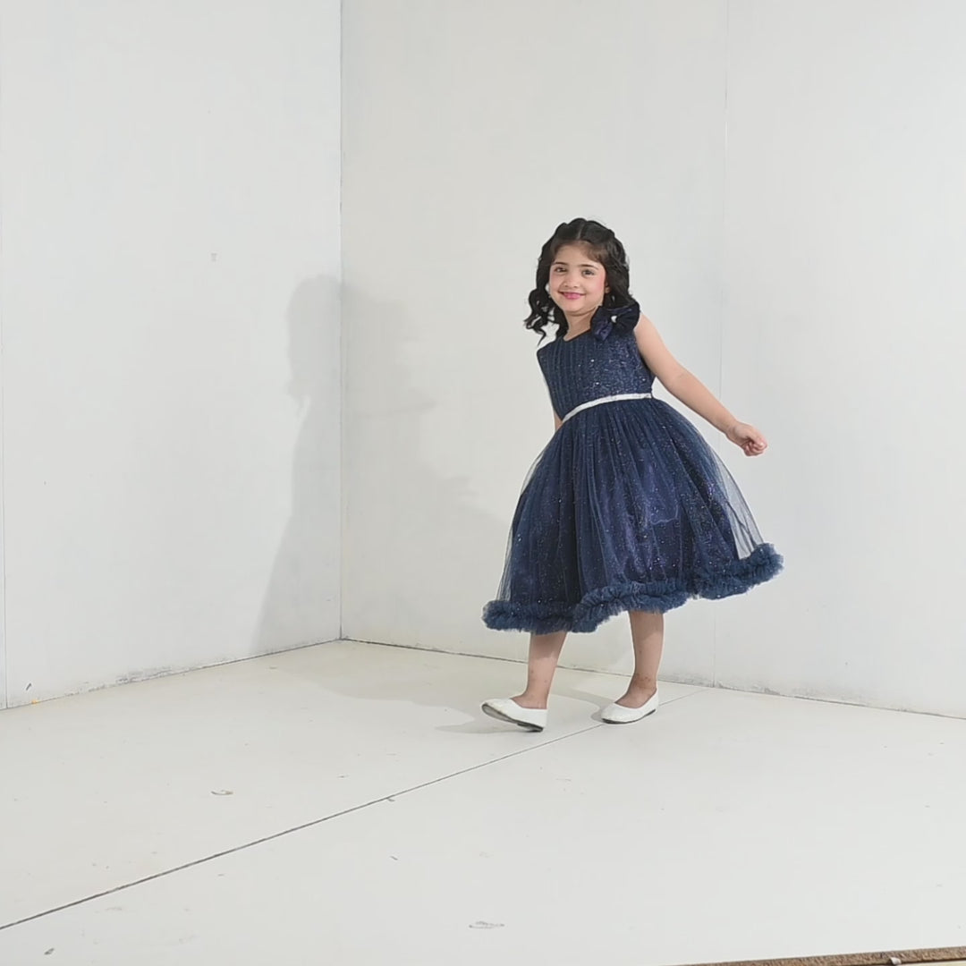 Girls Net Fancy Frock Shiny – Navy