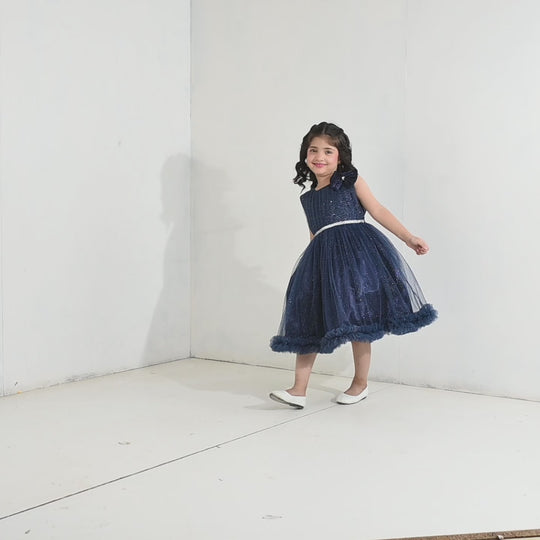 Girls Net Fancy Frock Shiny – Navy