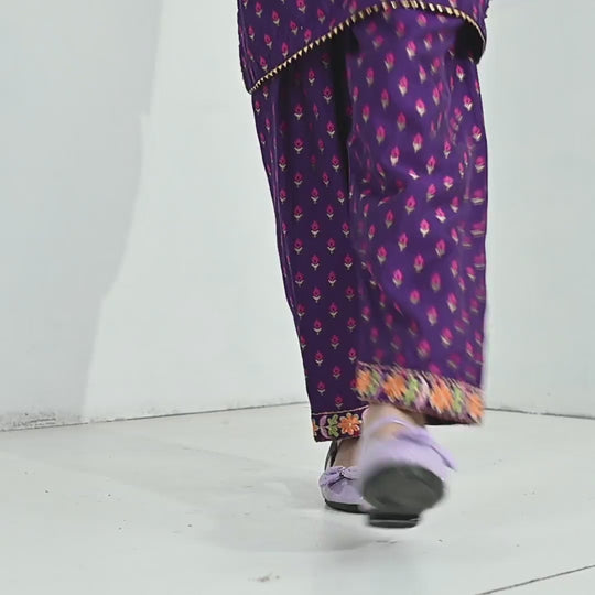 Girls Cotton Jacquard Emb 2Pcs Dilruba-PURPLE