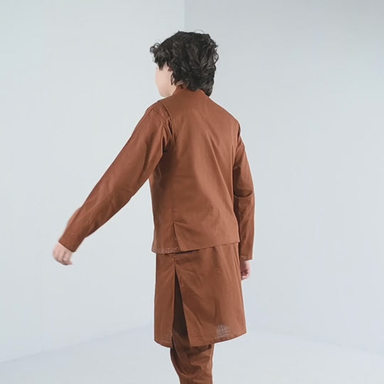 Boys Cotton Slub 3-Piece Suit - Brown