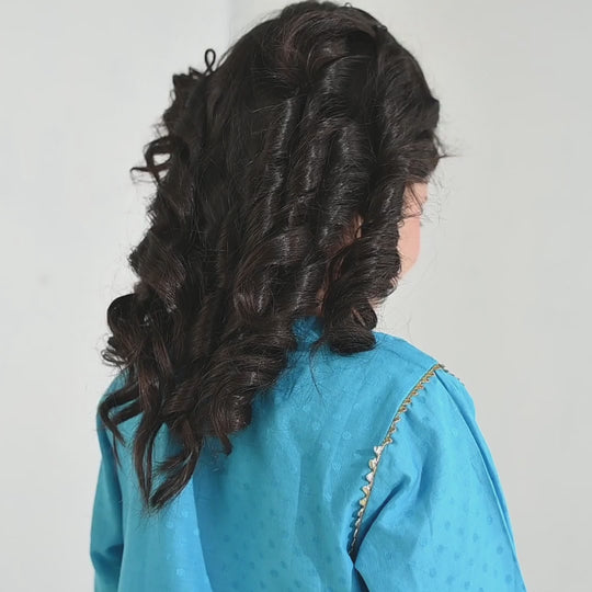 Girls Viscose 3-Pc Set (Falak) - Teal Blue/Green
