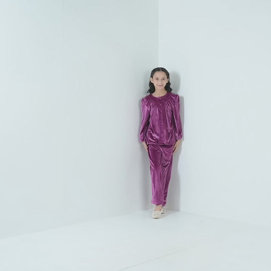 Girls Velvet Co-ord Set Raspberry