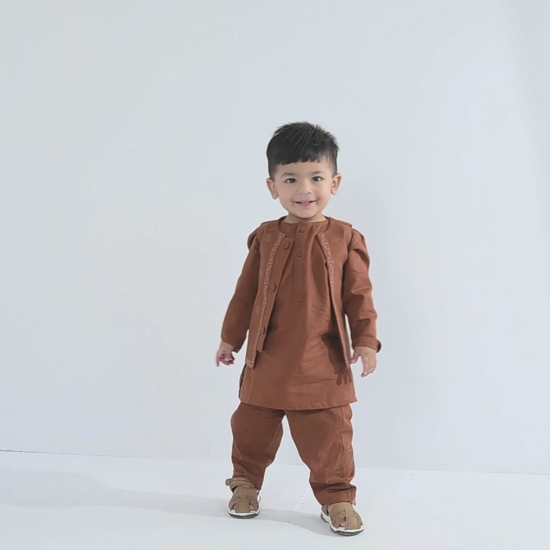 Infant Boys Cotton Slub 3-Piece Suit - Brown