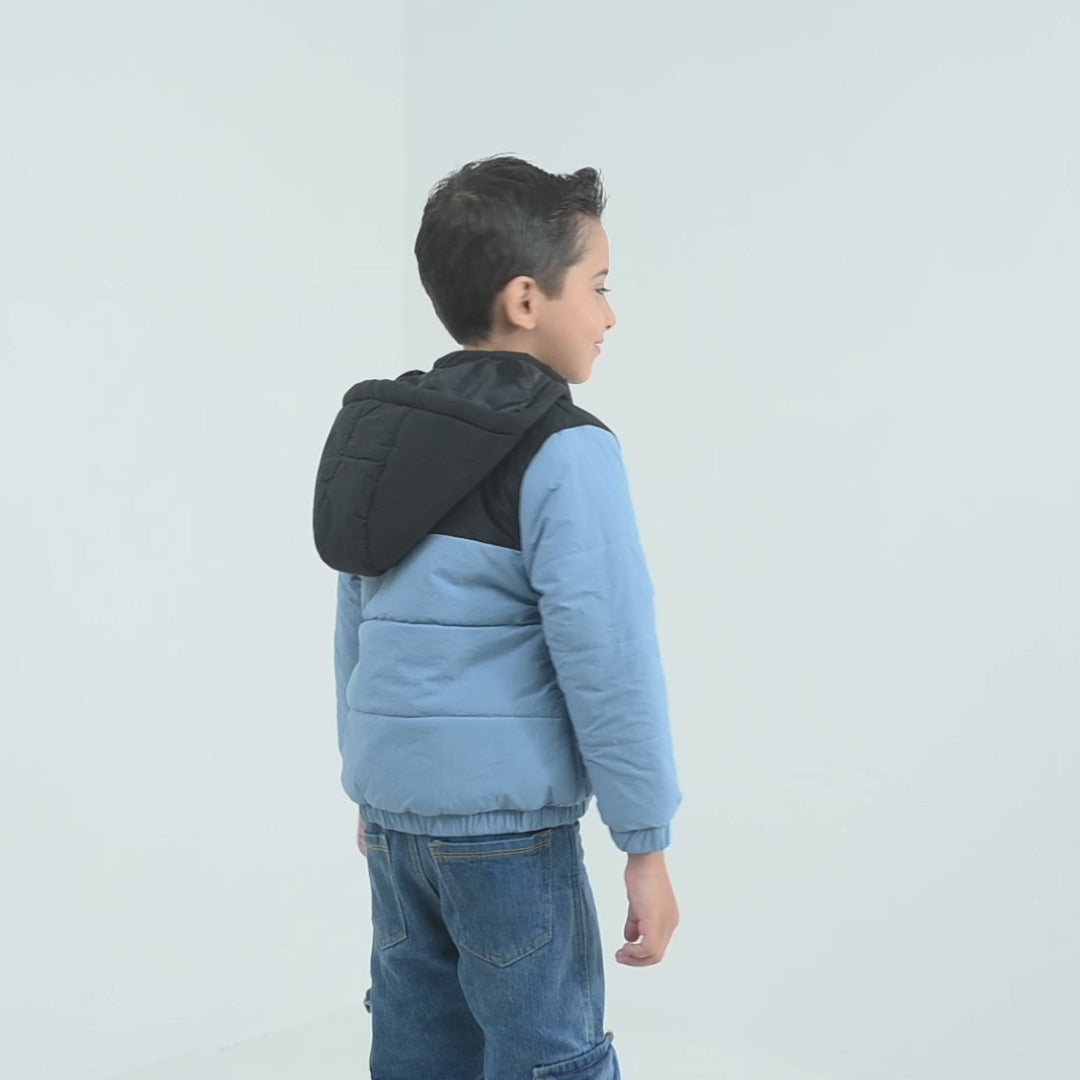 Boys Polyester Quilted Jacket into The Wild-Blue/Black