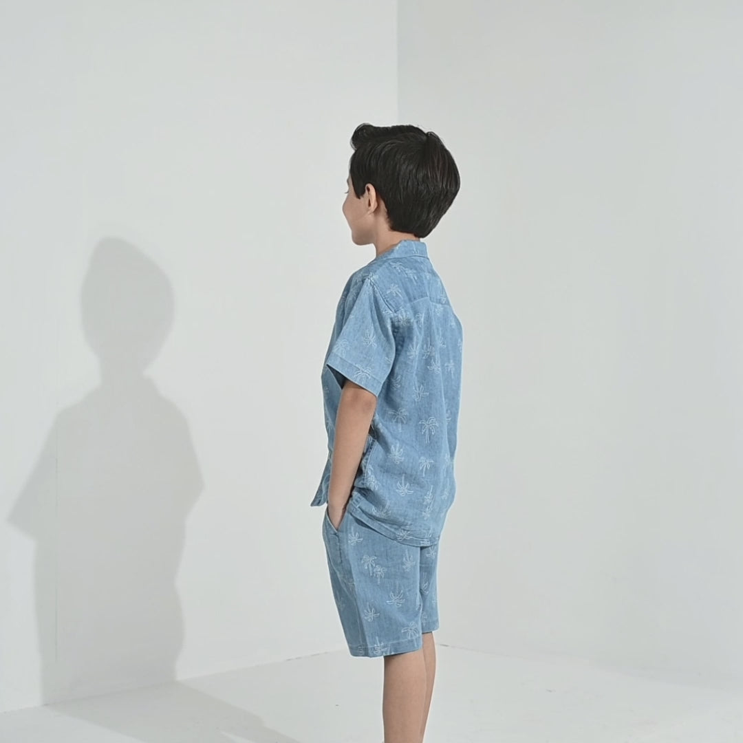 Boys Tencel (Light Denim) Suit Palm Trees-Blue