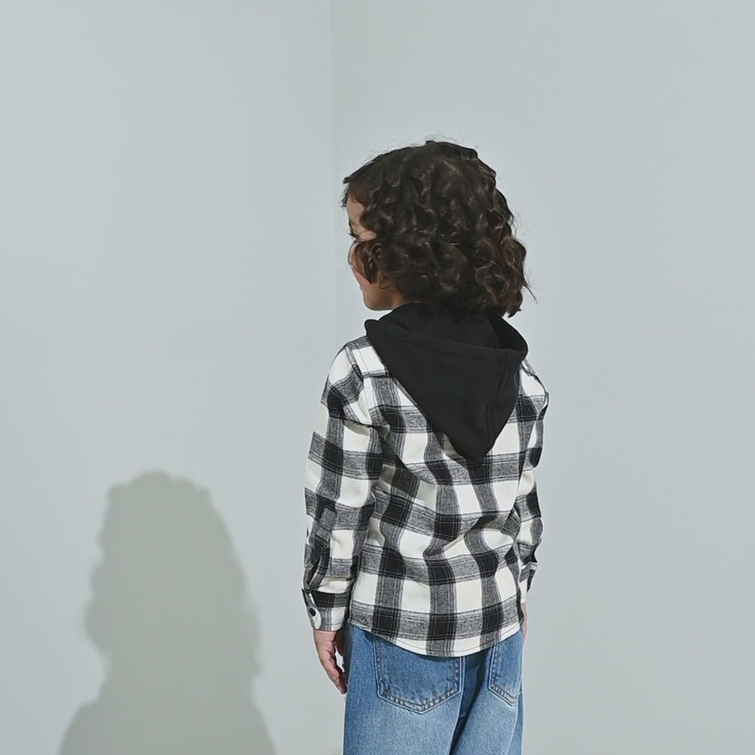 Boys Flannel Shirt F/S-Black Check