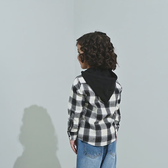 Boys Flannel Shirt F/S-Black Check
