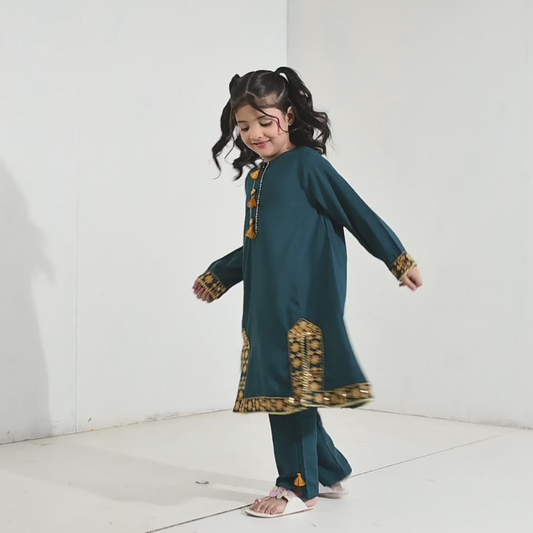 Girls Poly Cambric 3Pcs - Teal Green