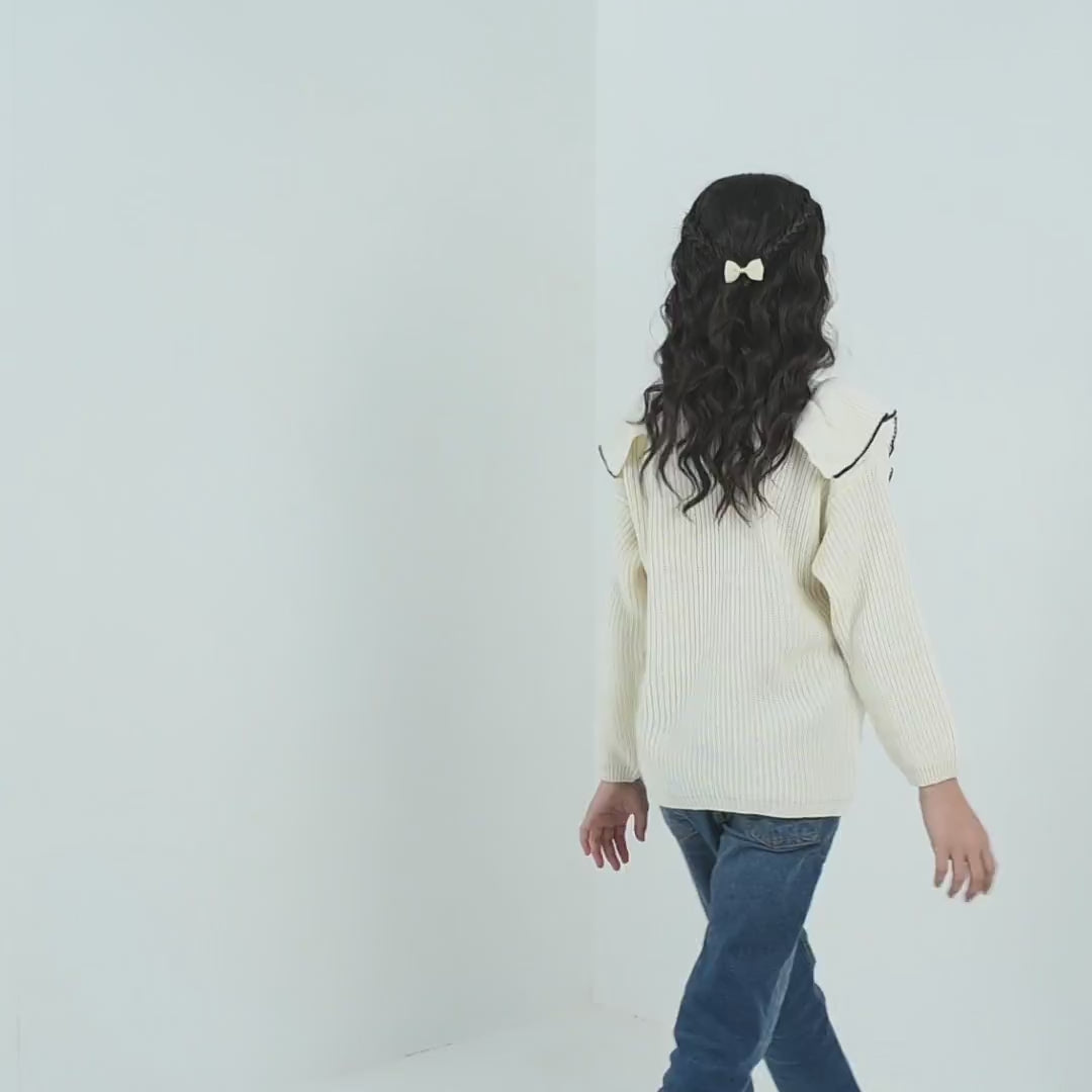 Girls Acrylic Sweater - Twirl - Off White