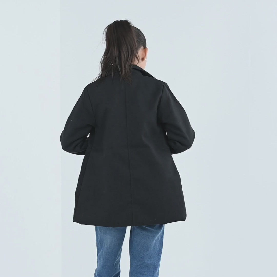 Girls Wool Trench Coat-Black