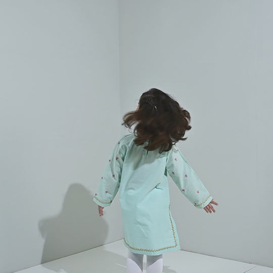 Girls poly cambric Emb Kurti Aqs-E-Bahar-Mint Green