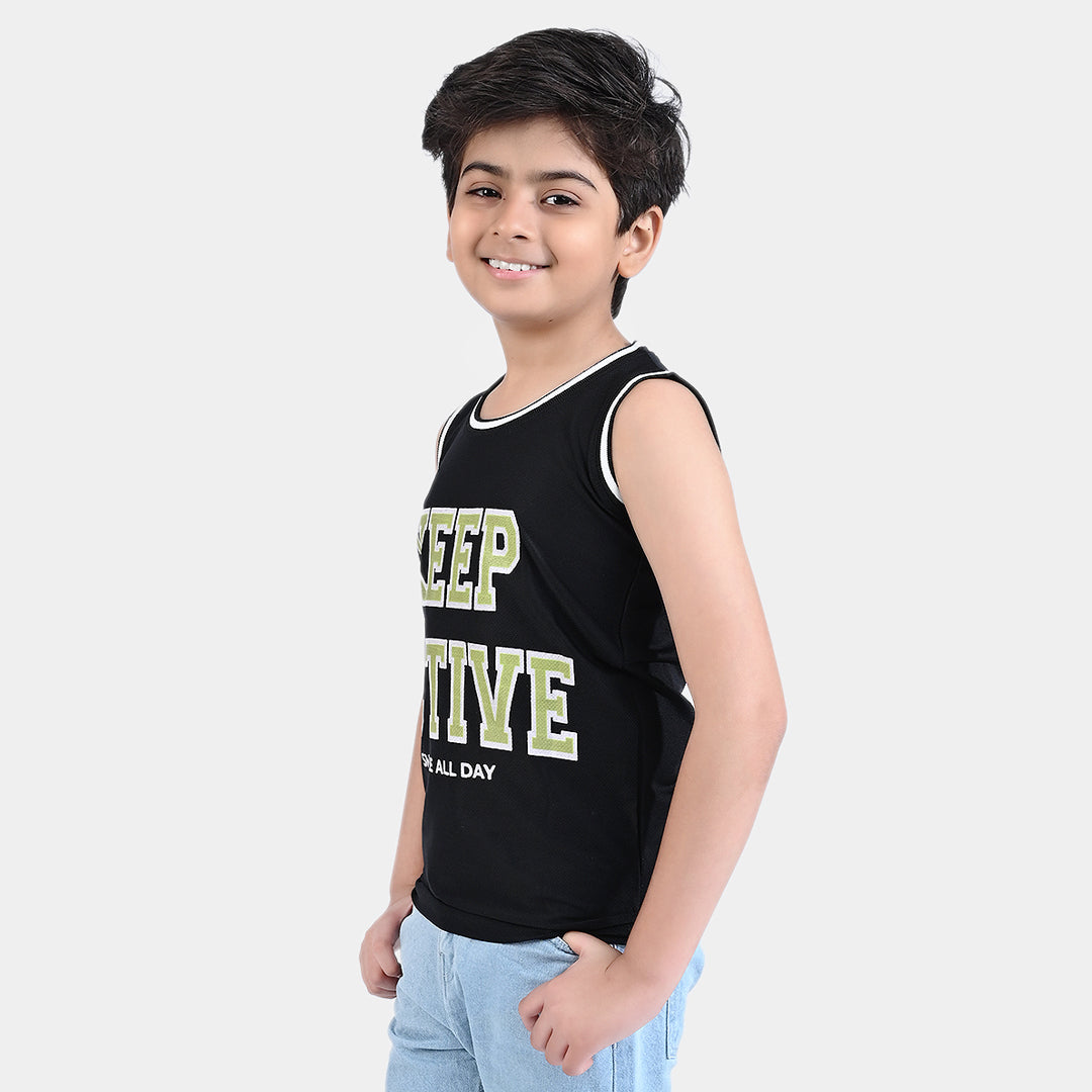 Boys Cotton Jersey Sando Keep Active-Jet Black