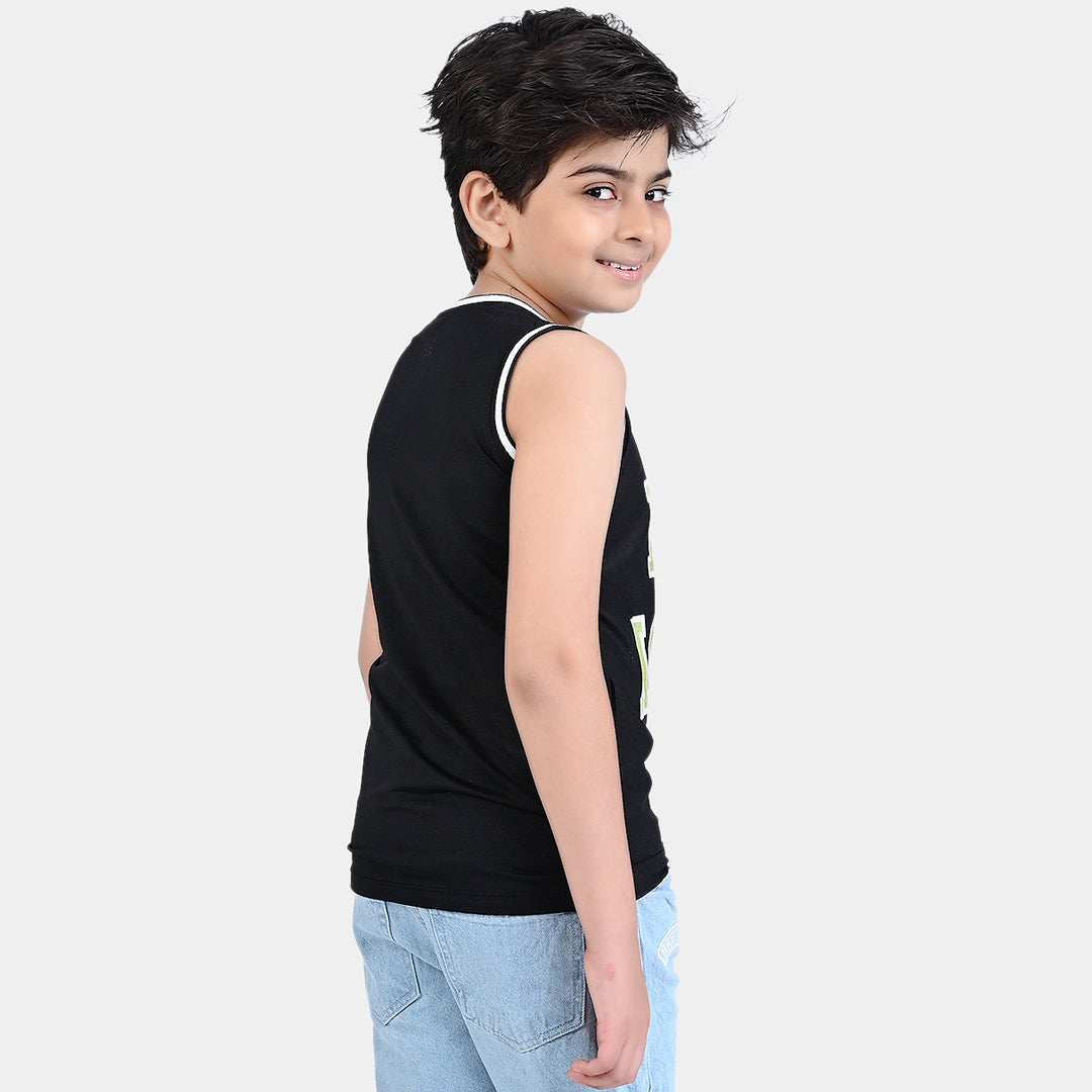 Boys Cotton Jersey Sando Keep Active-Jet Black