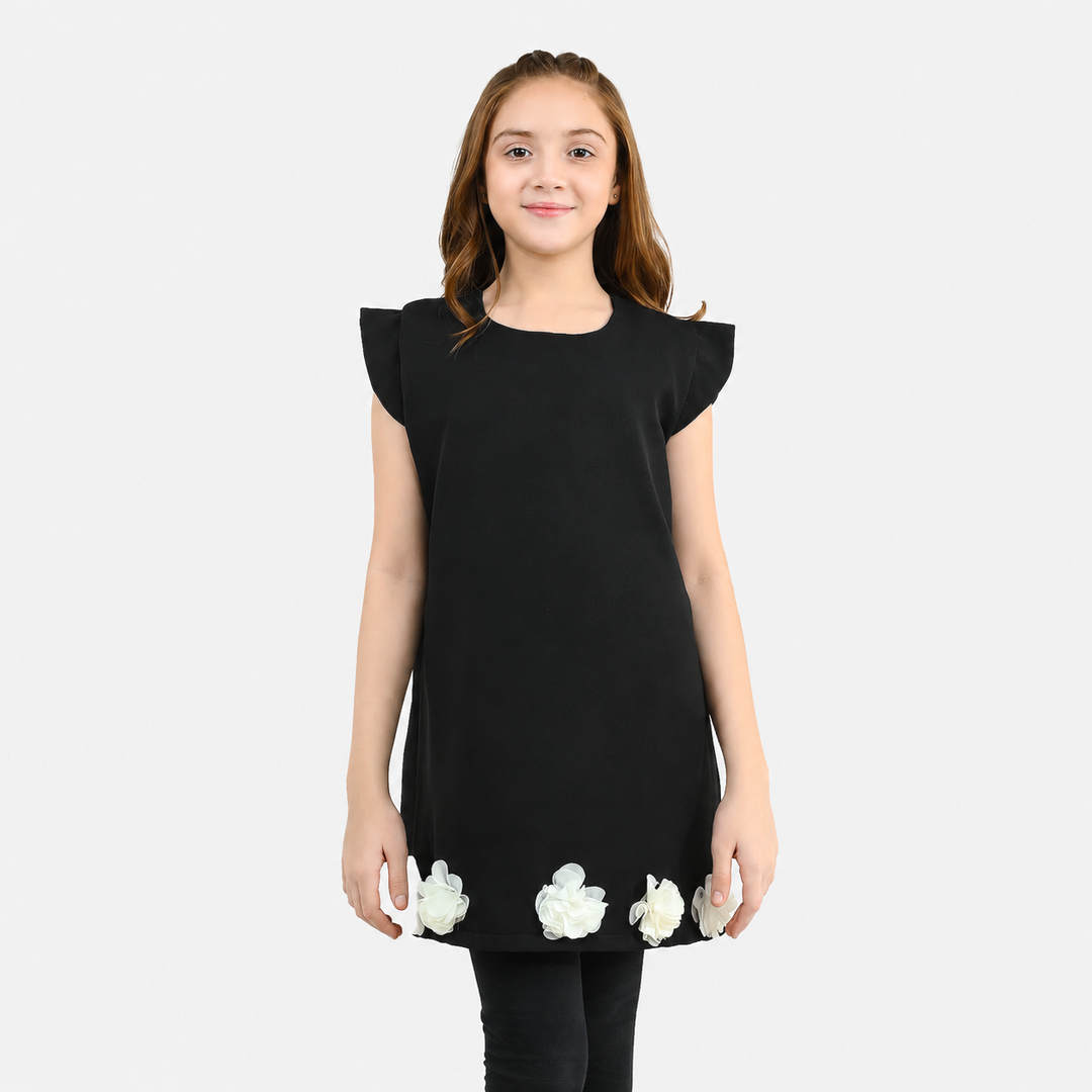 Girls Poly Satin Fancy Frock Blooming Beauty - BLACK