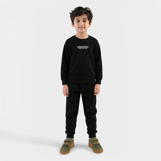 Boys Cotton Interlock 2 Pcs Suit Memories-Black