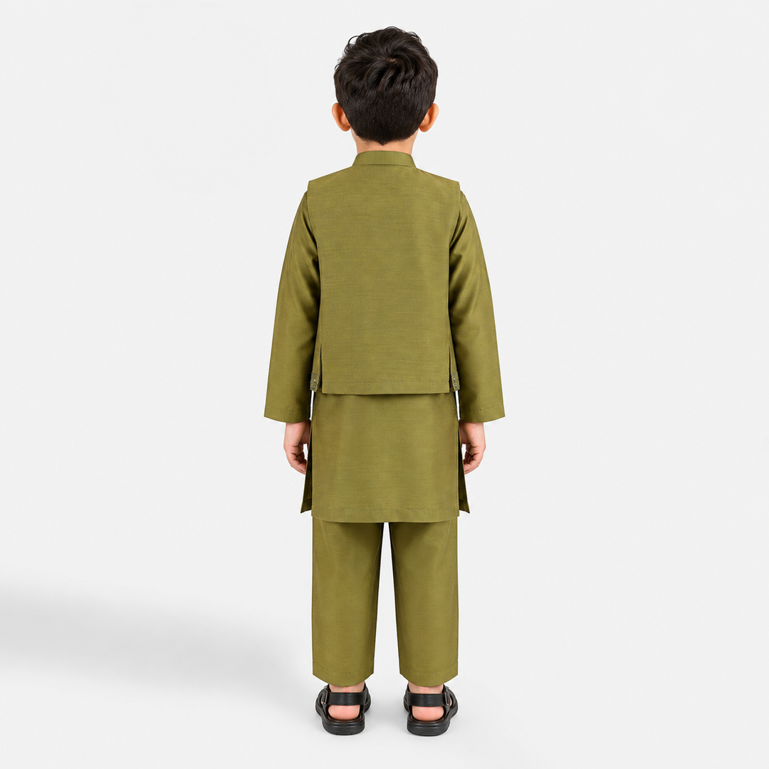 Boys Poly Cotton 3Piece Suit (Mehrab)-Green