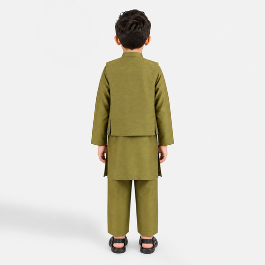 Boys Poly Cotton 3Piece Suit (Mehrab)-Green