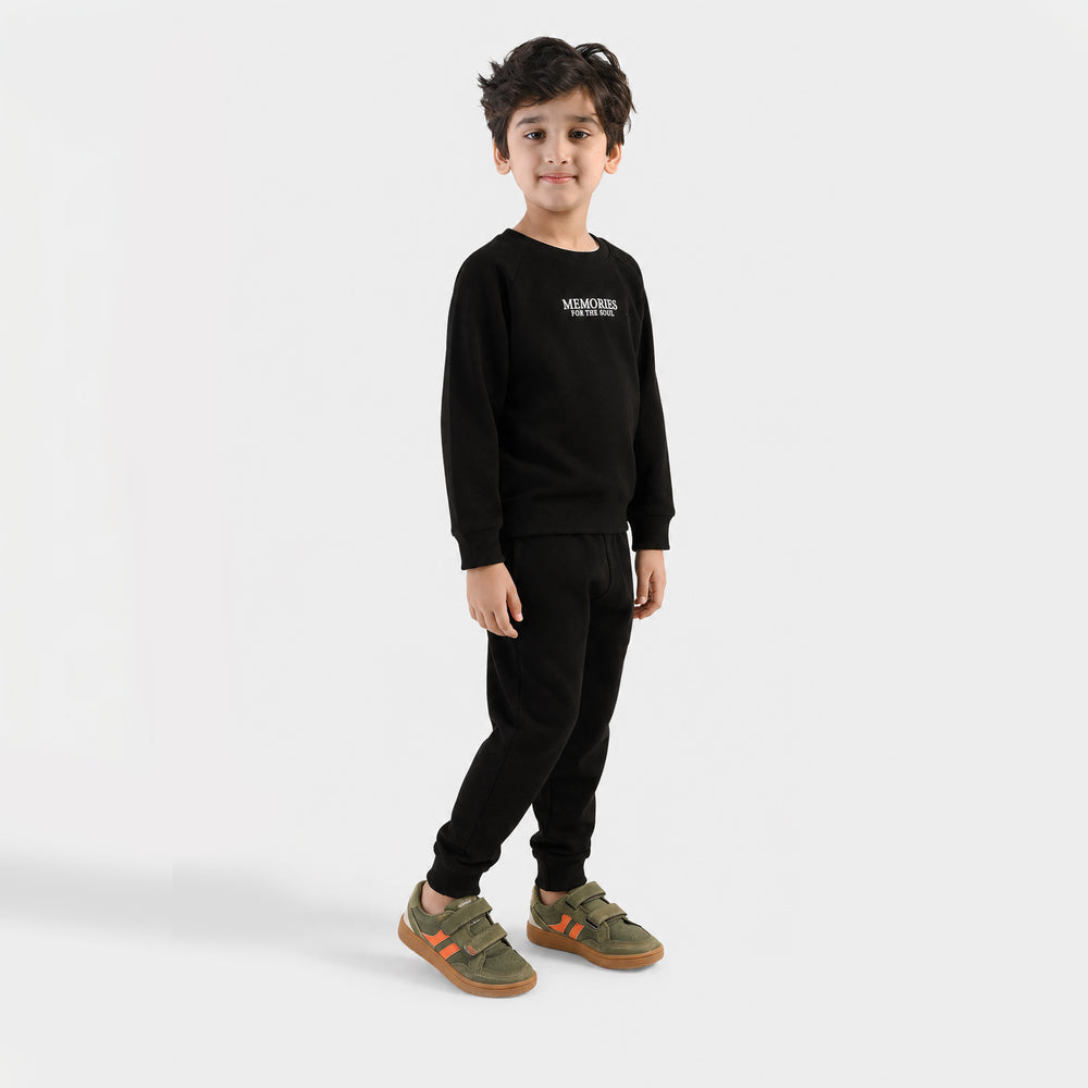 Boys Cotton Interlock 2 Pcs Suit Memories-Black