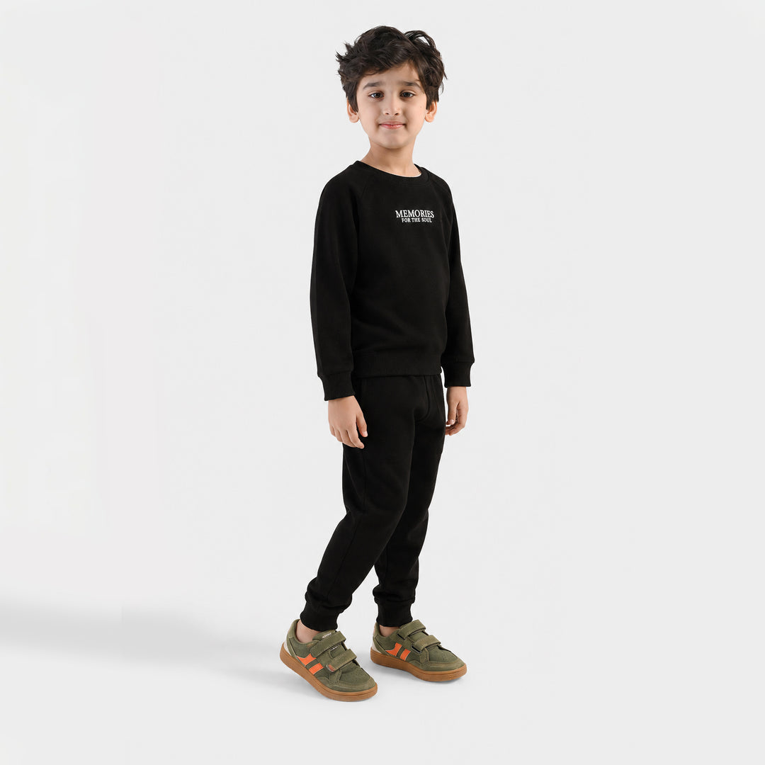 Boys Cotton Interlock 2 Pcs Suit Memories-Black
