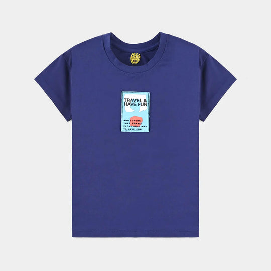 Boys Cotton Jersey T-Shirt H/S Travel & Have Fun-Blue